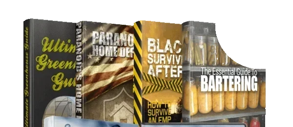 Four bonus preparedness guide covers: Ultimate Greenhouse Guide, Paranoid's Home Defense, Blackout Survival After an EMP and The Essential Guide to Bartering. Promotional images